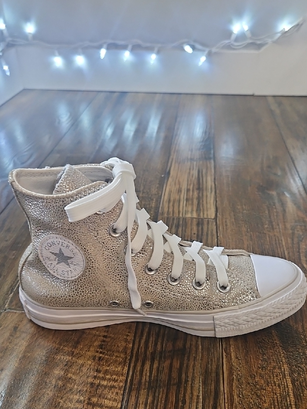 Converse Womens High-Top Glitter Sneaker‎ - White and Gold